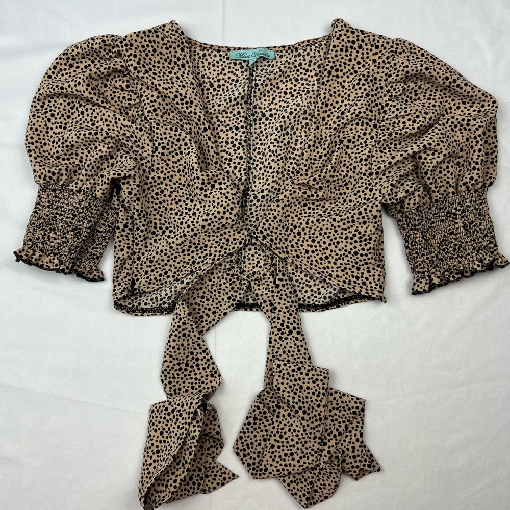 Mint Vanilla Puff Sleeve Cheetah Tie Top - 8